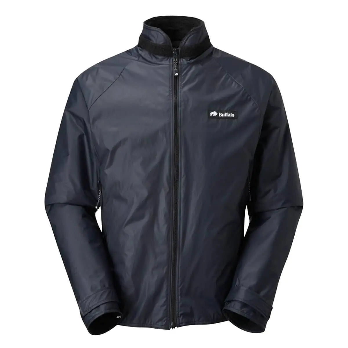 Classic black Buffalo Mens Pertex Belay Jacket with minimalist design, made in the UK for durable outdoor performance.