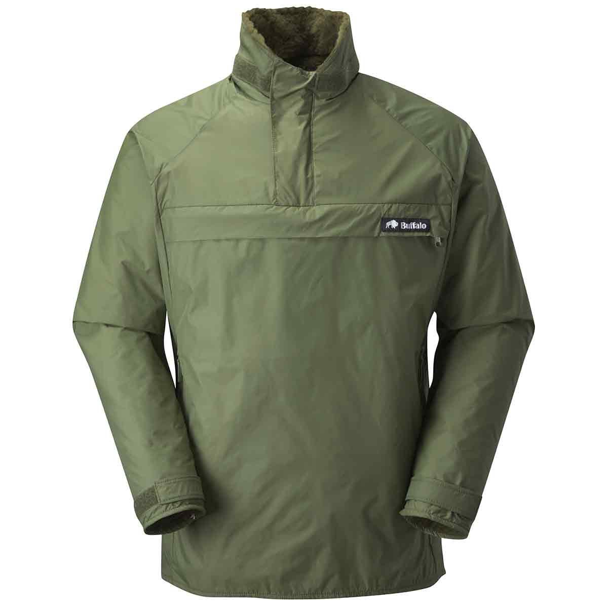 Olive green Buffalo Systems Special 6 Shirt with fleece lining and chest zip pocket, designed for cold and wet outdoor environments.