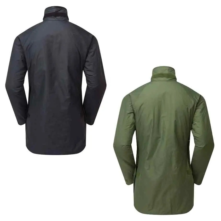 Rear view of Buffalo Systems Special 6 Shirt in black and olive green, showcasing long cut and weather-resistant outerwear design.