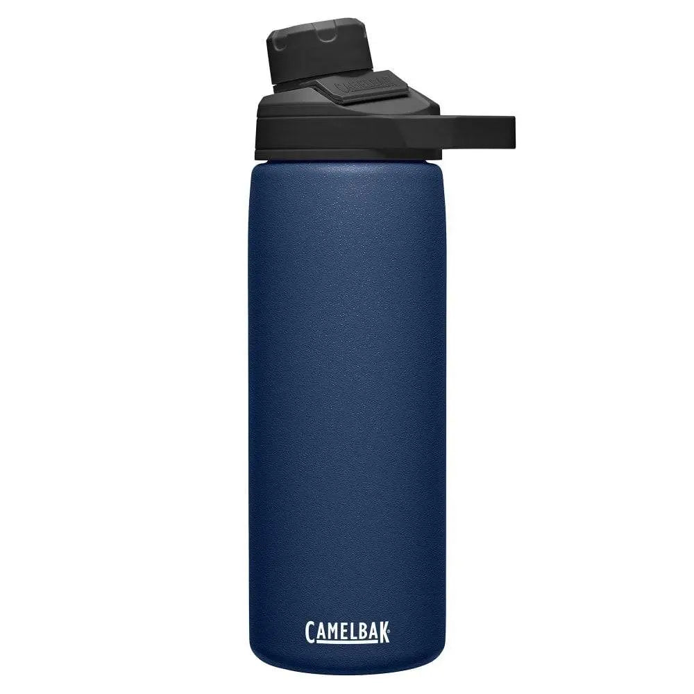 Camelbak Chute Mag Stainless Steel Water Bottle 600ml in navy blue, featuring a leak-proof magnetic cap for easy hydration on the go.