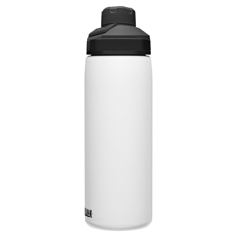 Back view of Camelbak Chute Mag Stainless Steel Water Bottle 600ml in white, highlighting the sleek vacuum-insulated body and twist cap.