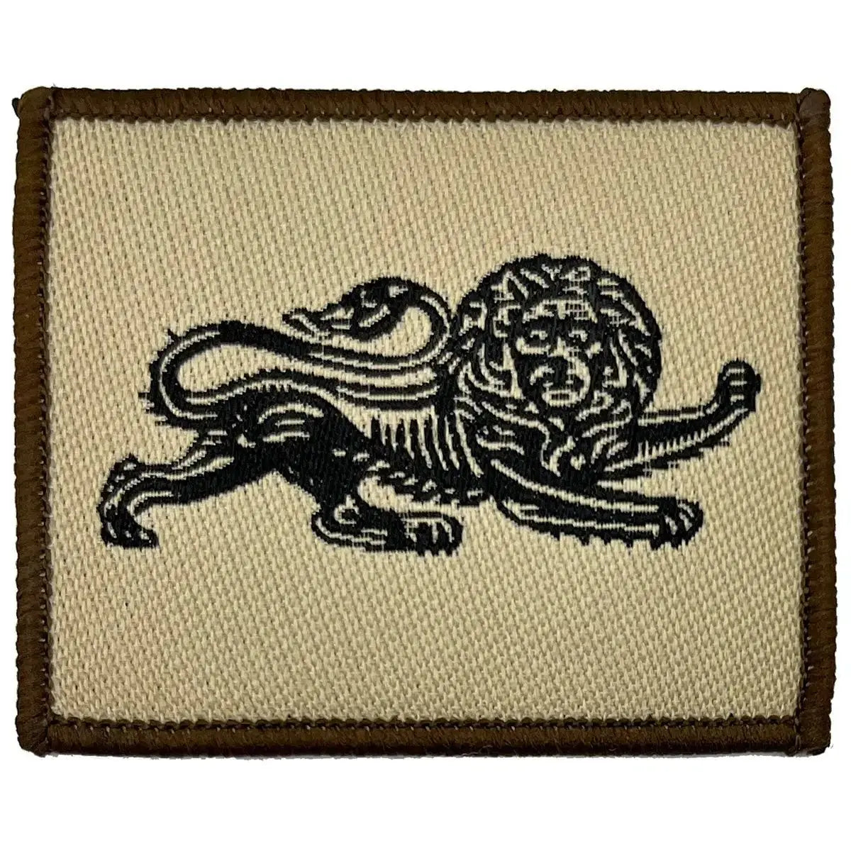 Single Duke of Lancasters TRF patch with black lion design on beige background, iron-on flash for military apparel from John Bull Clothing.