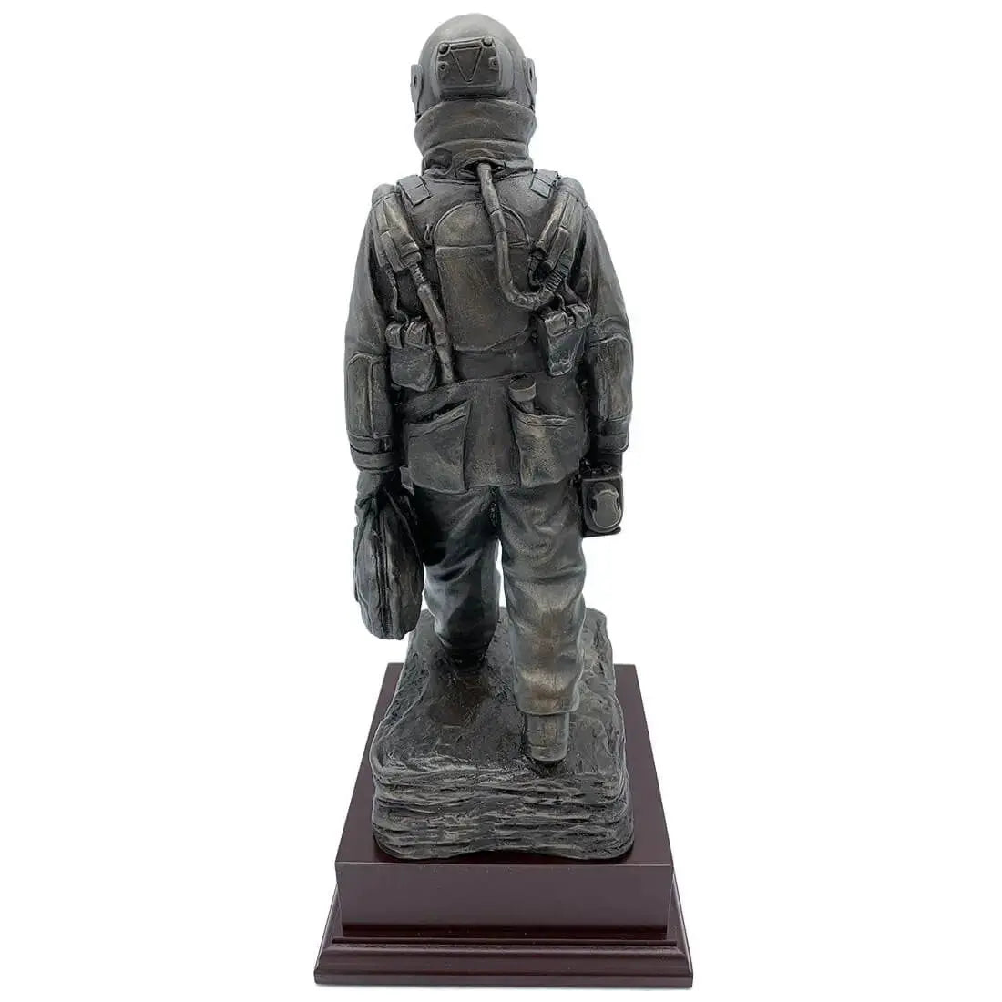 Rear view of EOD Long Walk Bronze Resin Statue highlighting the operator’s gear and suit details, ideal for military-themed decor.