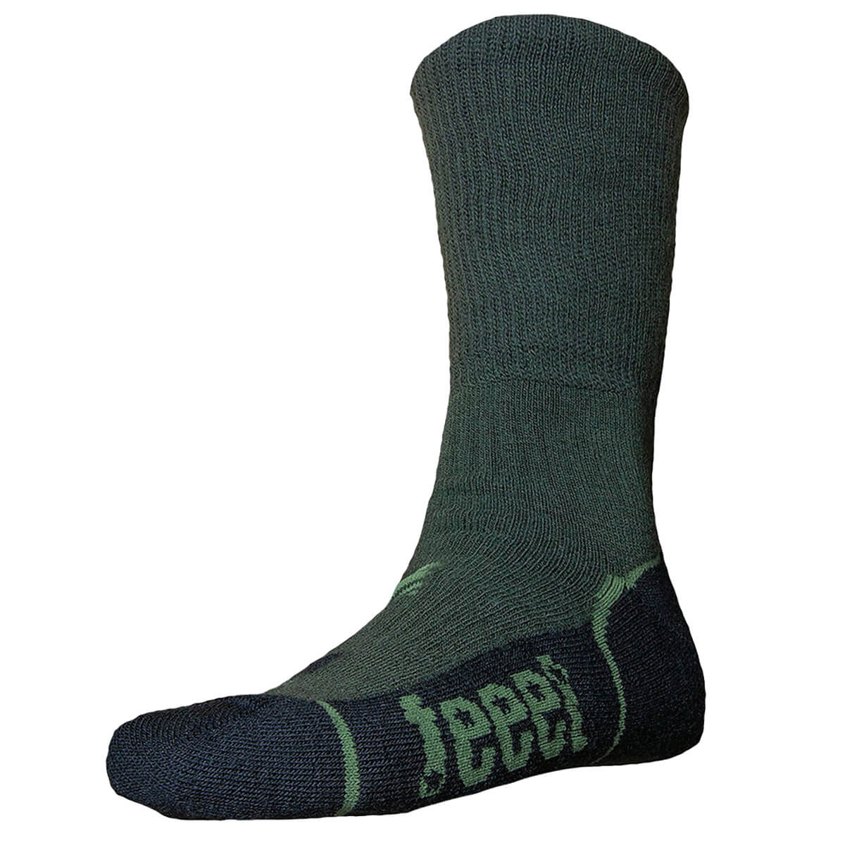 Unisex Feeet Merino Hiker Sock in olive green, designed for durability and moisture-wicking comfort during long hikes and outdoor wear.