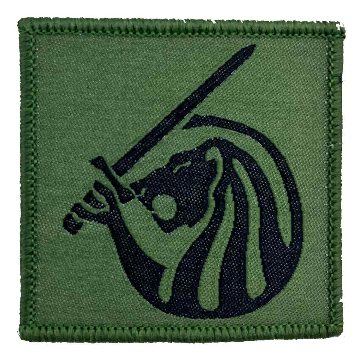 Single Field Army TRF Iron On Sewn on Patch in green cotton with black lion and sword insignia, ideal for British military uniform customization.