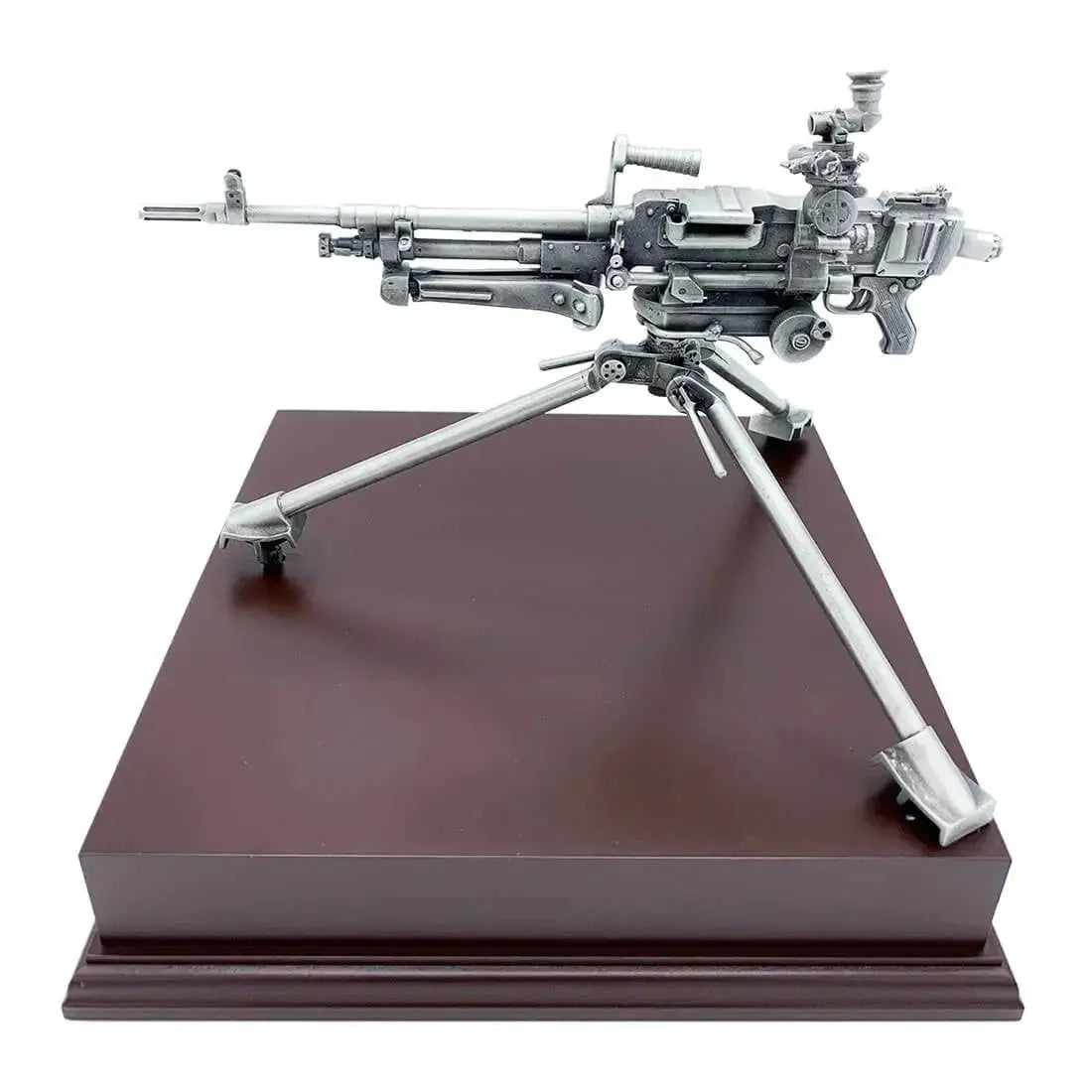 GPMG Sustained Fire Pewter Statue on rosewood base, showcasing detailed army sculpture for military decor collectors.