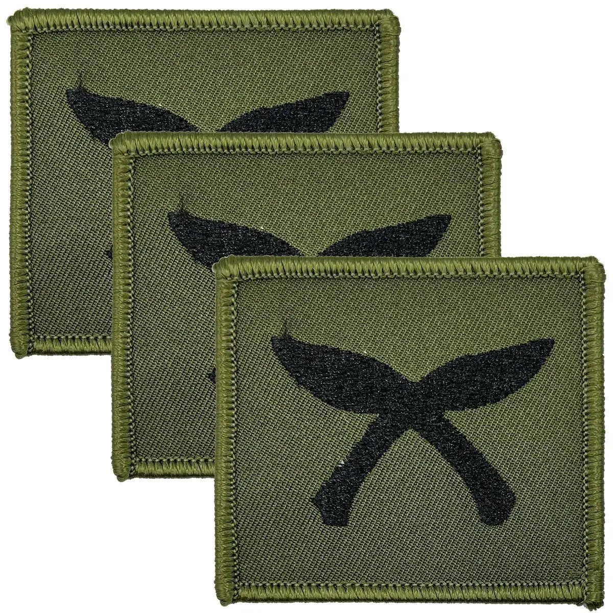 Set of three Gurkha Cross Khukri TRF patches in green with black crossed khukris, iron or sew-on for military uniforms by John Bulls.
