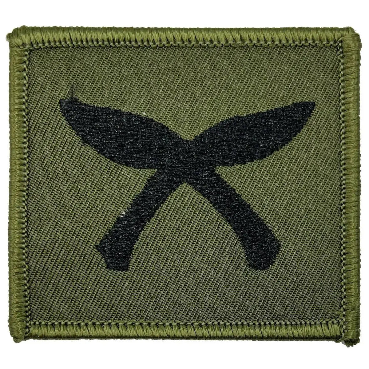 Single Gurkha Cross Khukri TRF patch featuring black crossed khukris on green fabric, regulation design for Gurkha Regiment uniforms.