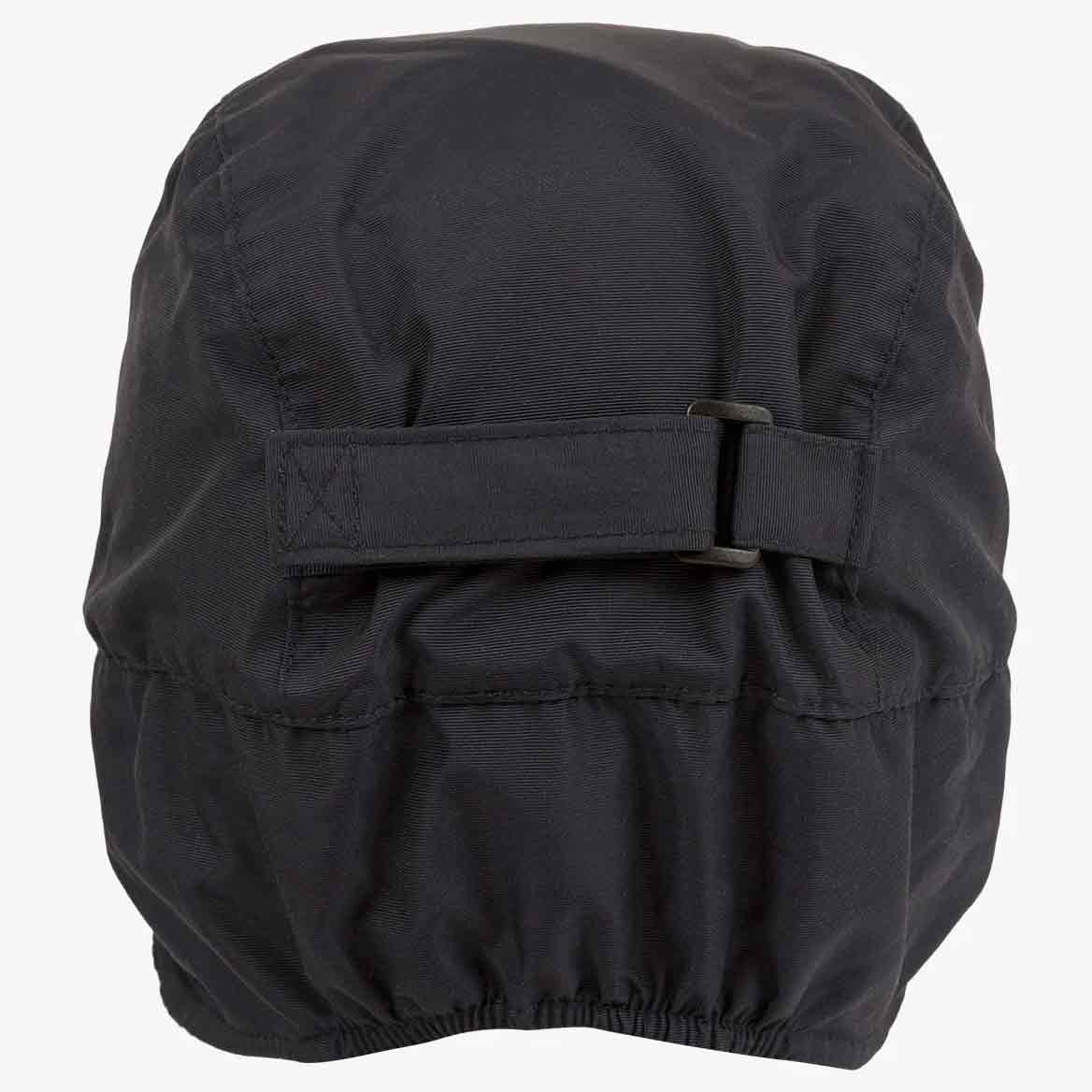 Rear view of Highlander Dry Tech Mountain Waterproof Hat with adjustable strap and elastic band for a secure fit in harsh weather.