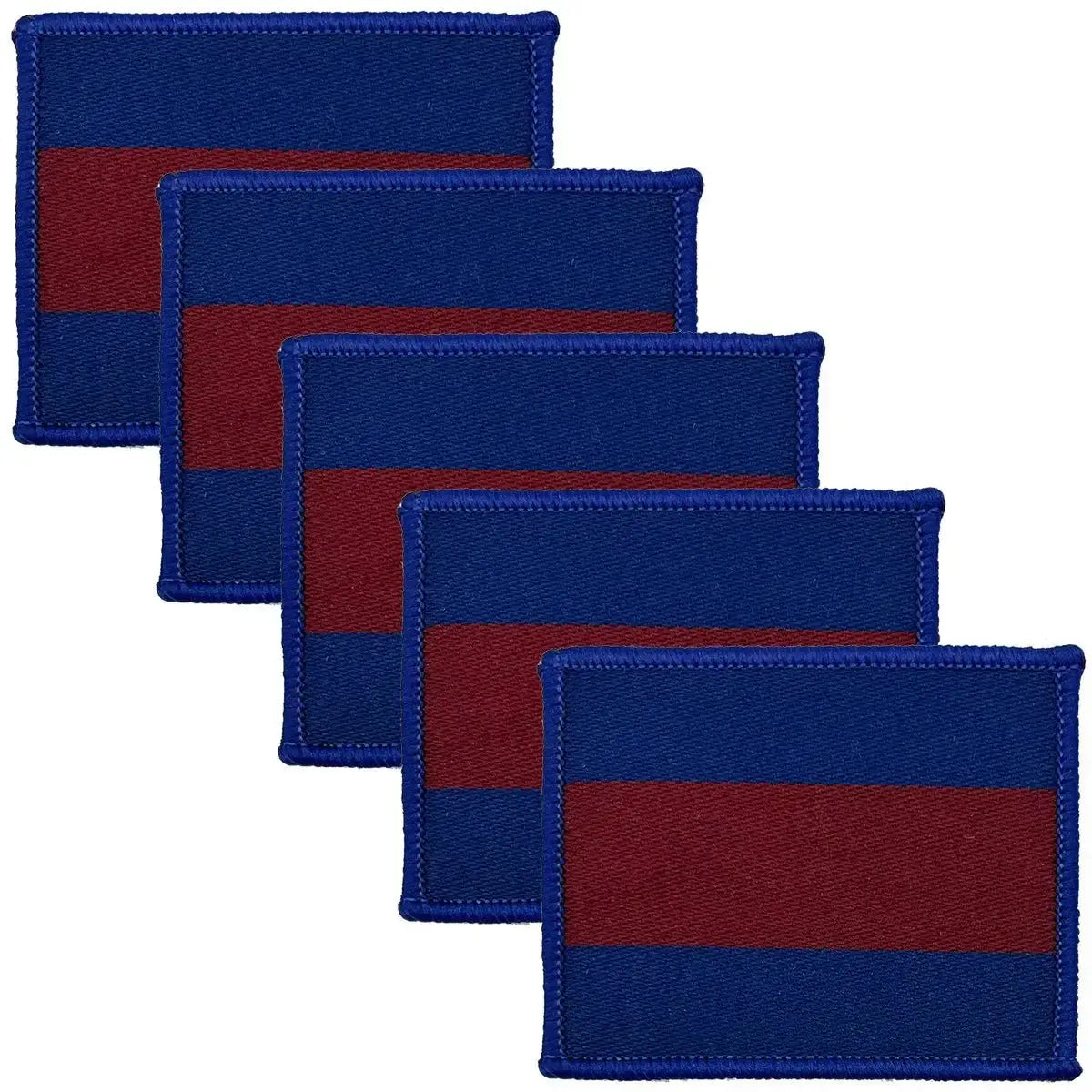 Pack of five Household Division TRF iron or sew on patches, featuring red and blue design for military uniform use.