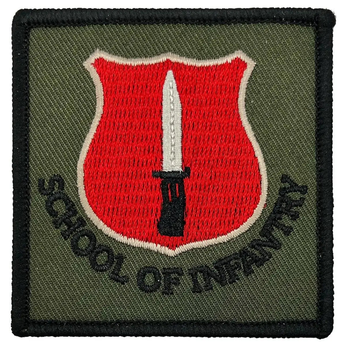 Single ITC School of Infantry Trade Recognition TRF patch featuring red shield and white dagger, ideal for iron or sew-on military uniform application.