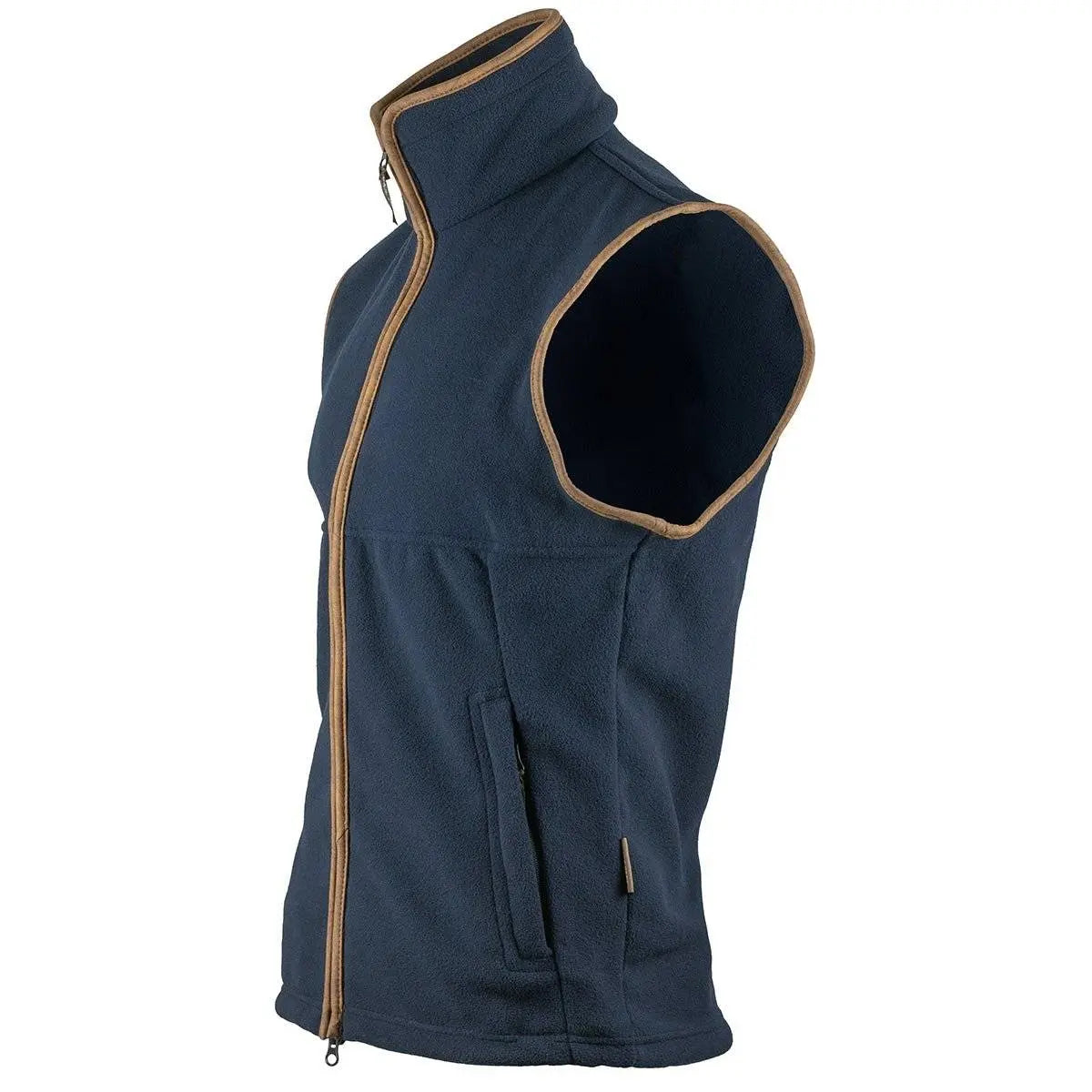 Navy Jack Pyke Countryman Fleece Gilet with full front zip and high collar, designed for outdoor wear and made from 300g polyester fleece.