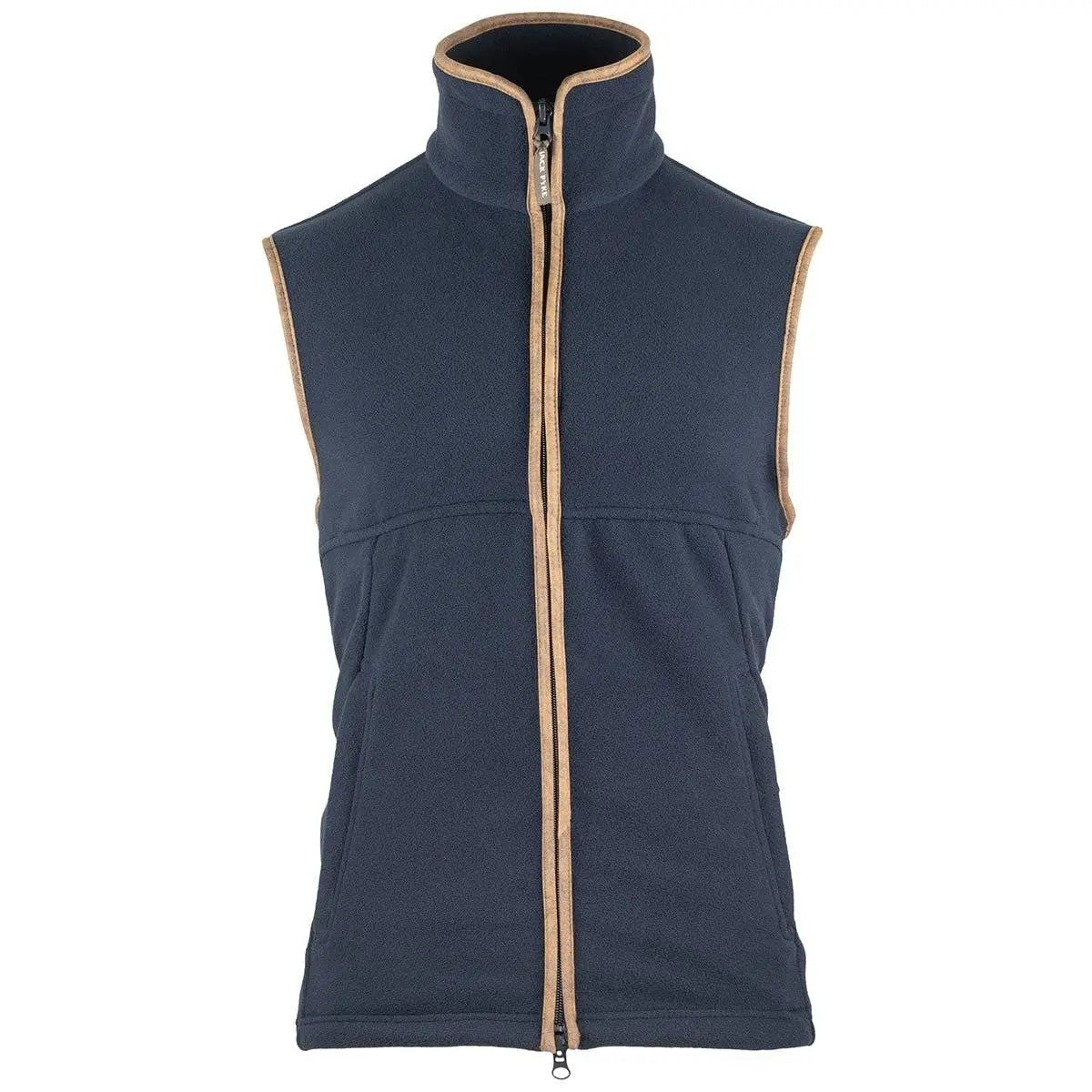 Front view of navy Jack Pyke Countryman Fleece Gilet with contrast trim and zip closure, made for comfort and warmth during outdoor use.