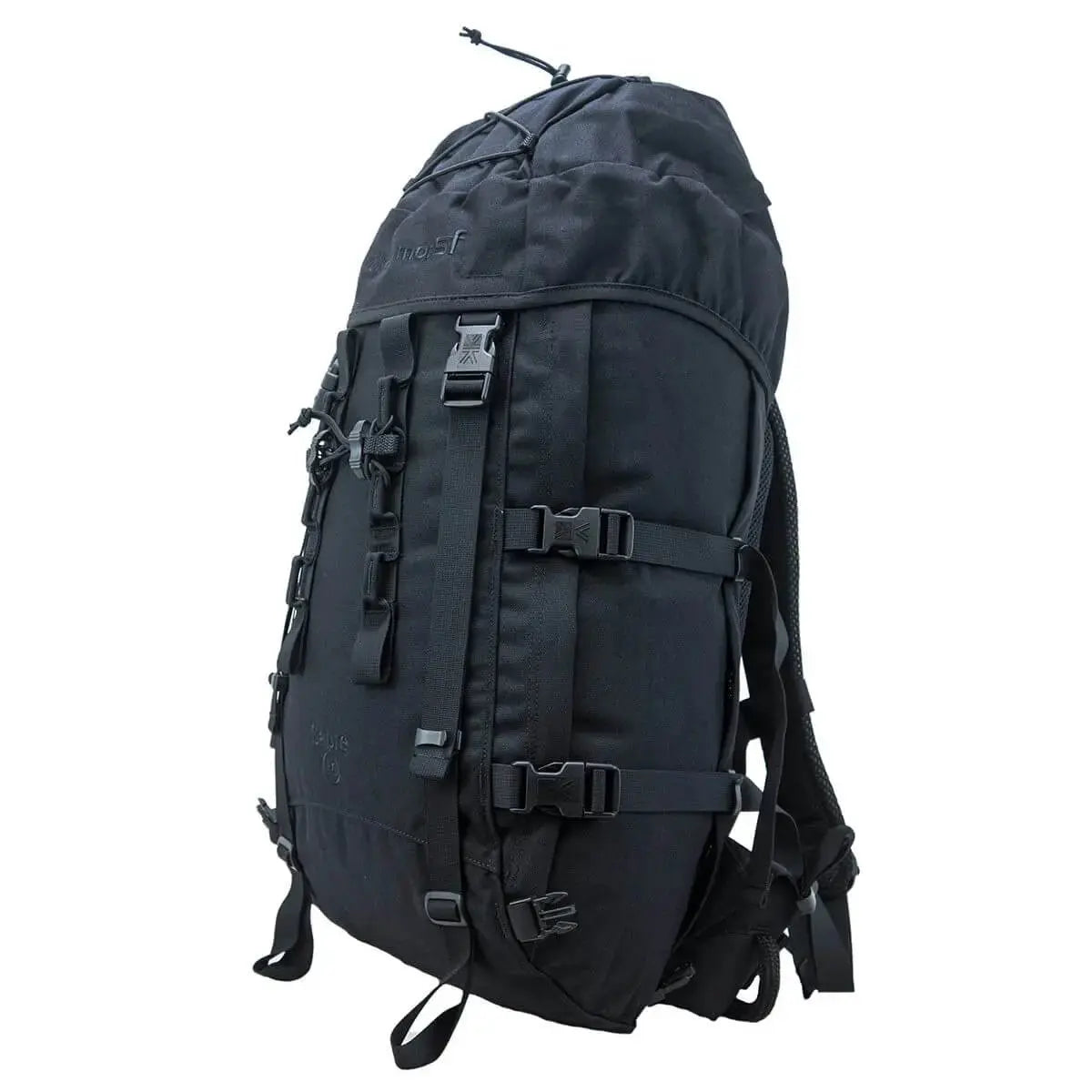 Karrimor SF Sabre 45 PLCE Rucksack in black, designed for durability and tactical performance with multiple strap and attachment points.
