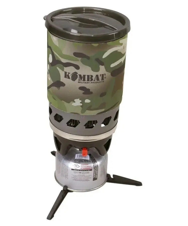 Kombat Cyclone Field Camping Stove in multicam design with 1100ml capacity, ideal for outdoor cooking and portable use | John Bull Clothing
