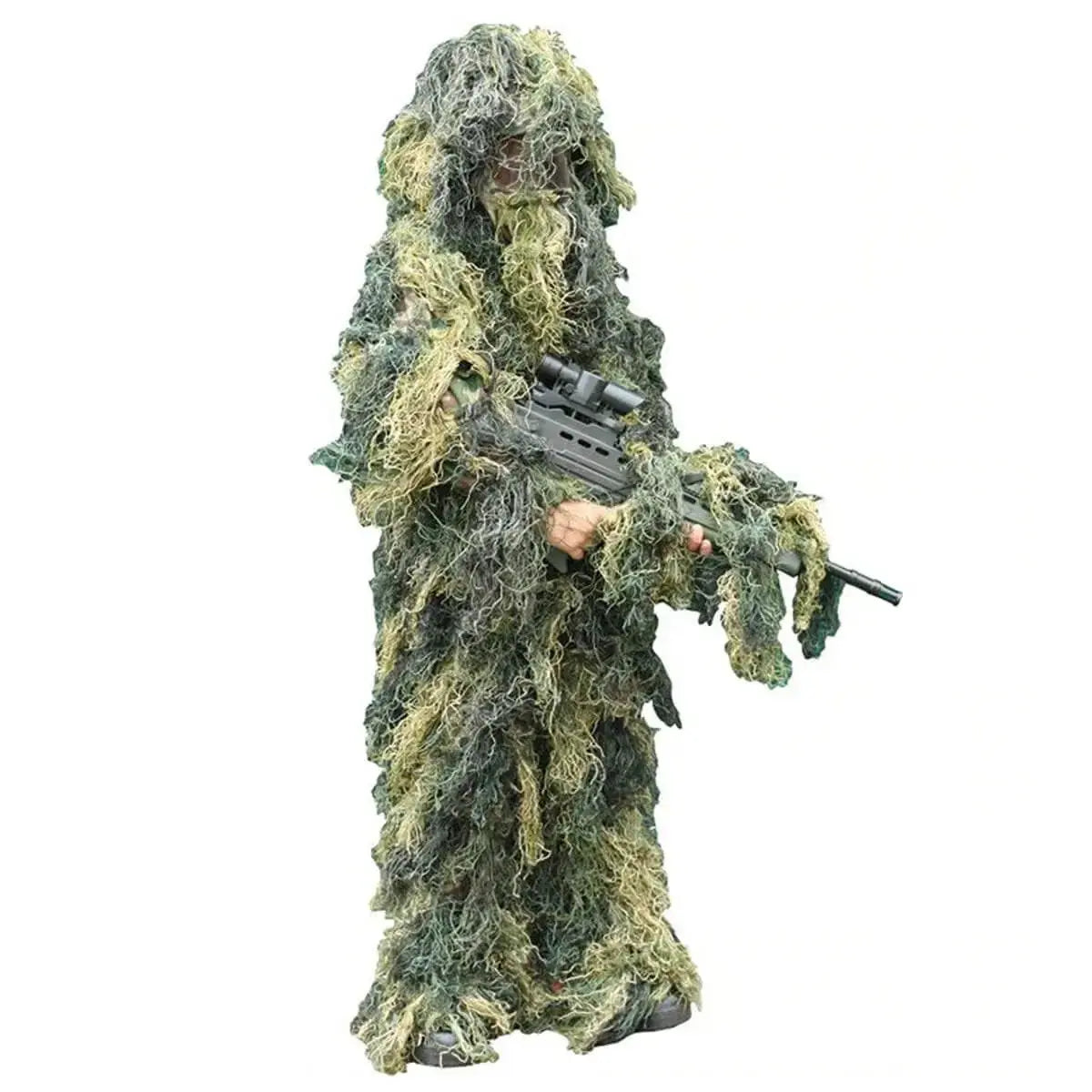 Kombat Kids Ghillie Camouflage Body Suit in green and brown tones, ideal for outdoor play and military roleplay. Available at John Bulls in kids sizes.