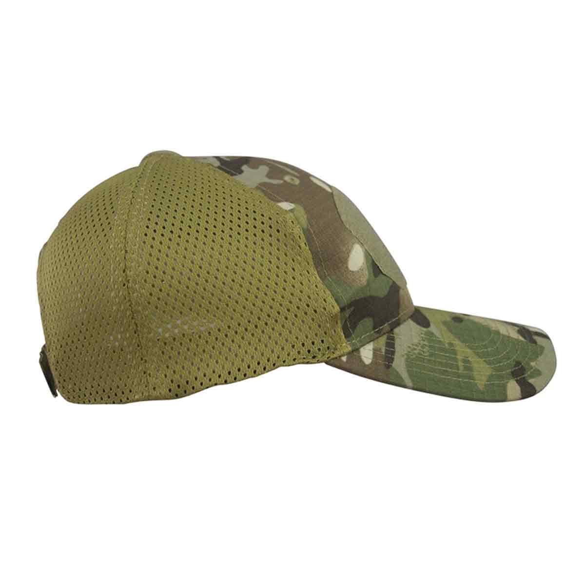 Side view of Kombat Spec-Ops Baseball Cap BTP showing breathable mesh panels and adjustable strap, perfect for tactical and casual wear.