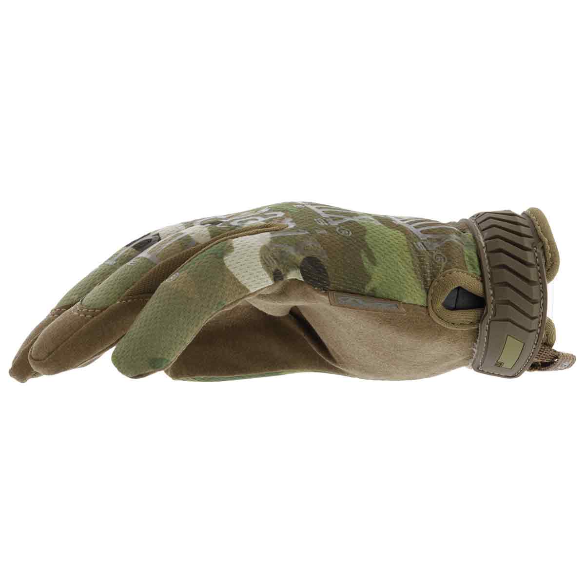 Flat side view of Mechanix Original Tactical Gloves Multicam emphasizing low-profile fit and durable stitching for industrial safety gear.