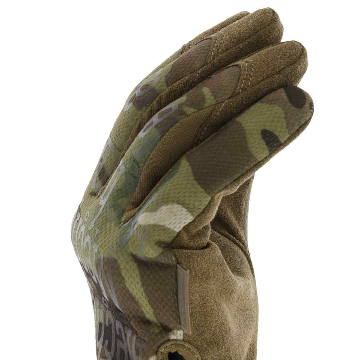 Angled view of Mechanix Original Tactical Gloves Multicam showcasing finger articulation and breathable material for enhanced dexterity.