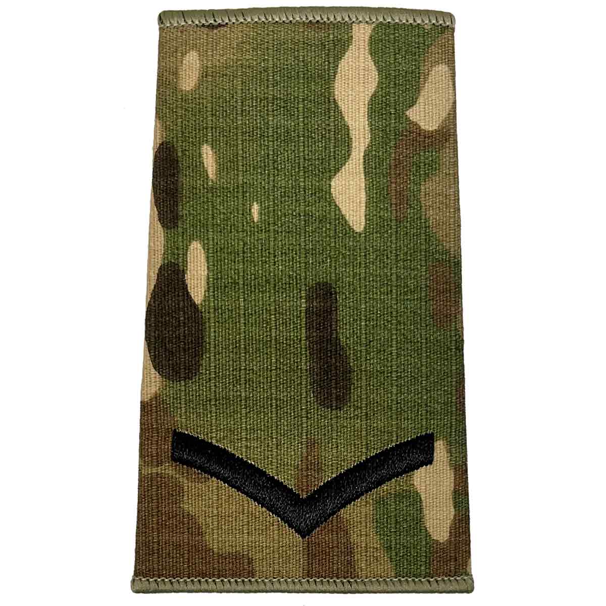 Single Multicam Rank Slide with one black chevron, ideal for junior military personnel, crafted from Cordura by John Bulls.