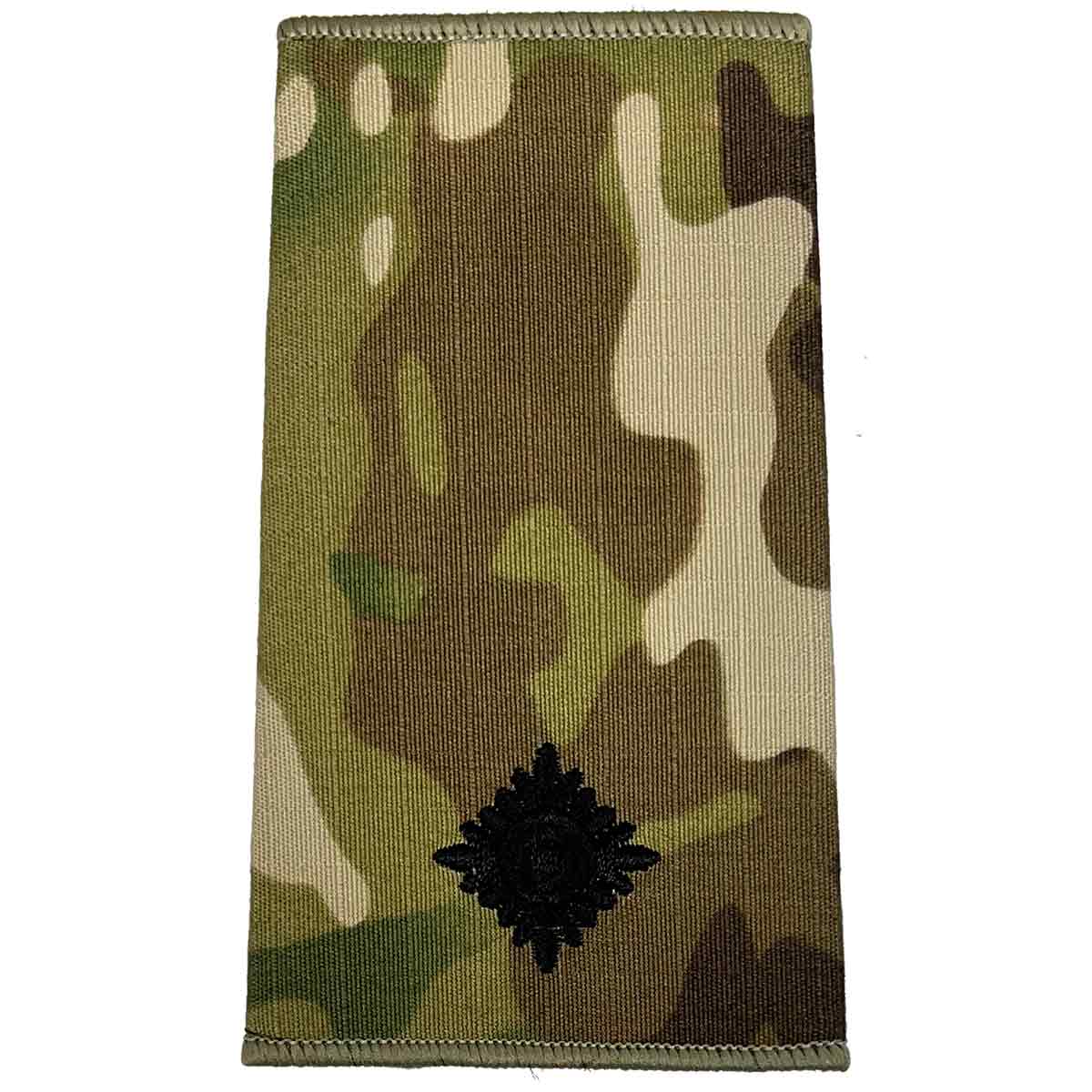 Multicam Rank Slide with one black pip embroidery, representing junior officer rank, made from Cordura by John Bulls.