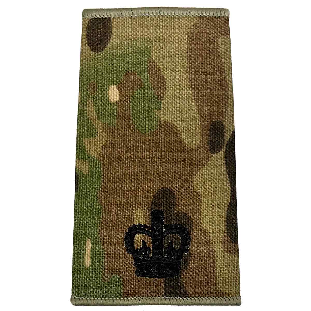 Military Rank Slide in Multicam with black crown embroidery, ideal for officer uniforms, made by John Bulls.