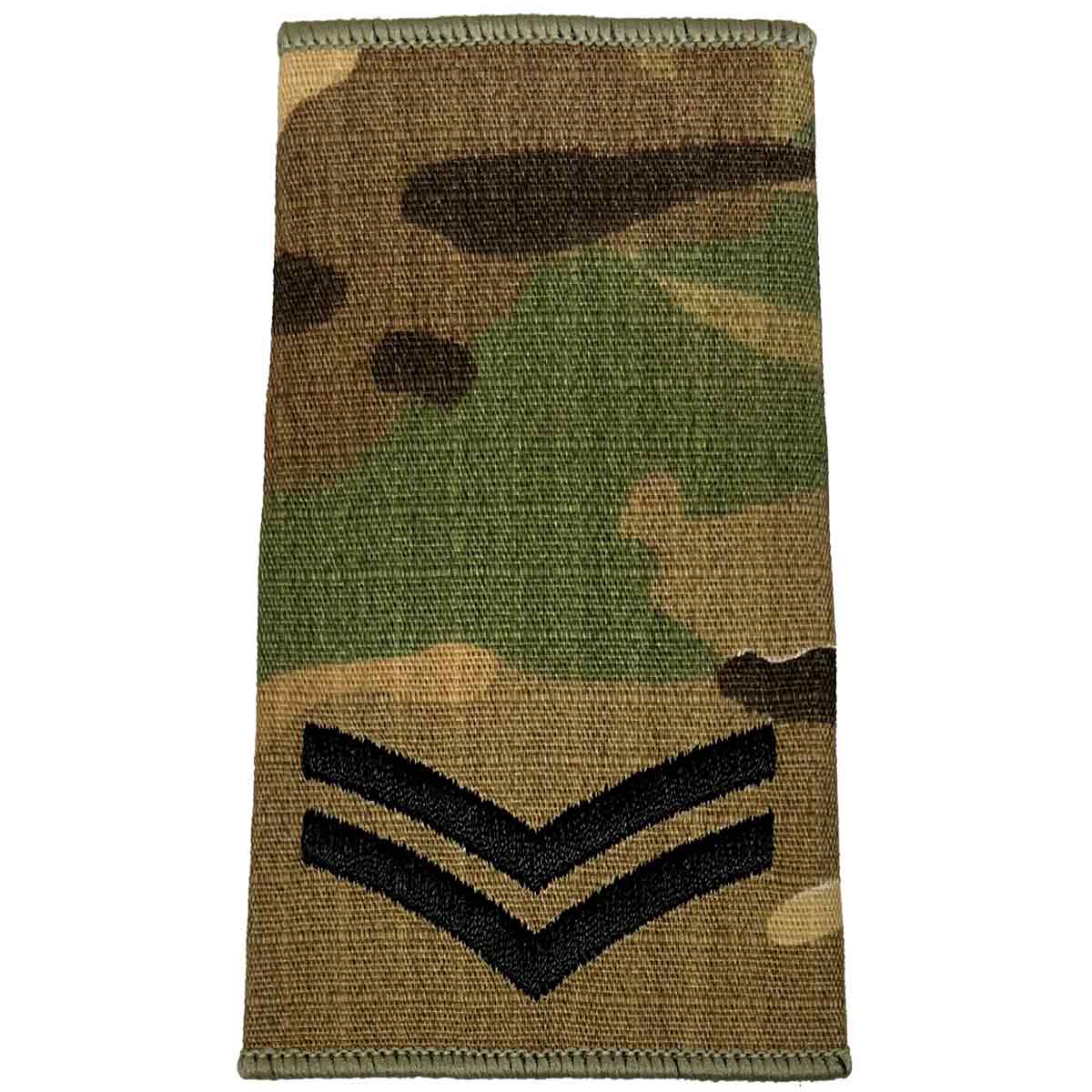 Multicam Rank Slide featuring two black chevrons, designed for corporals, made from rugged Cordura material by John Bulls.