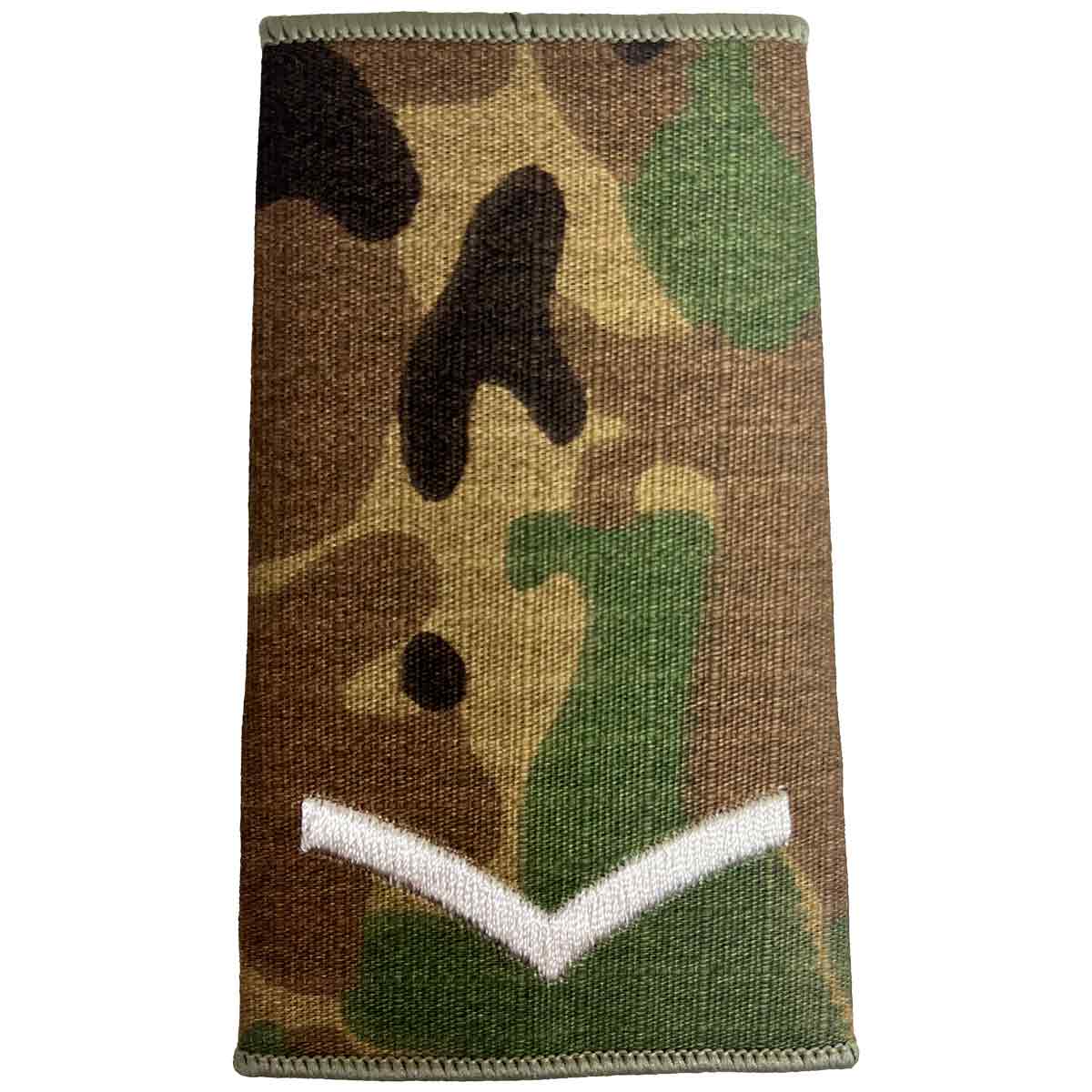 Multicam Rank Slide with single ivory chevron, denoting lance corporal rank, made from durable Cordura by John Bulls.