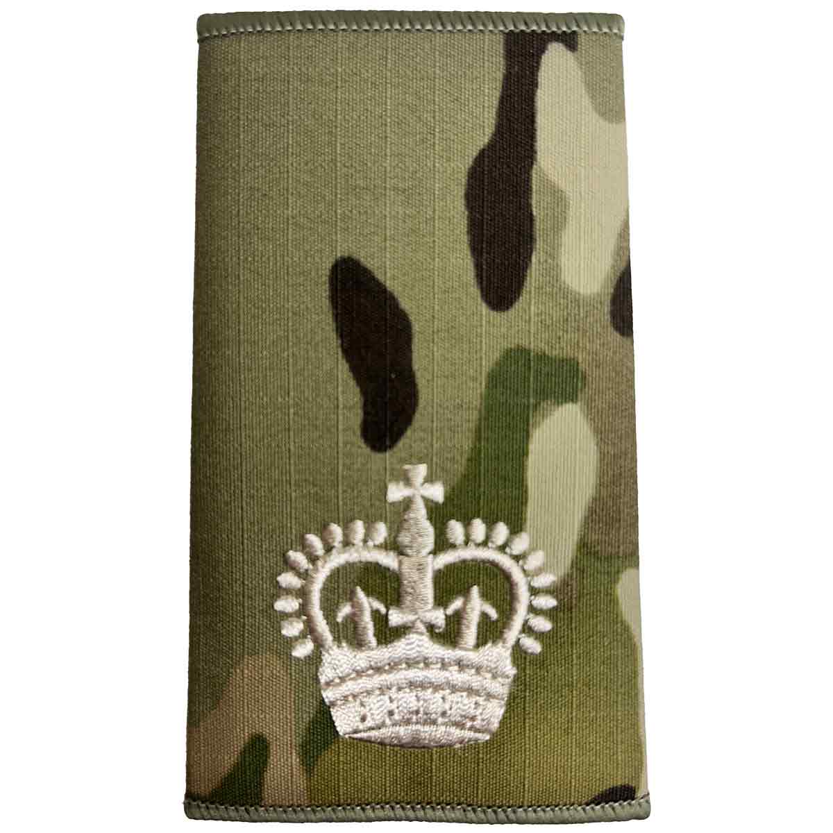 Multicam Rank Slide with large ivory crown embroidery, denoting senior officer rank, made from Cordura by John Bulls.