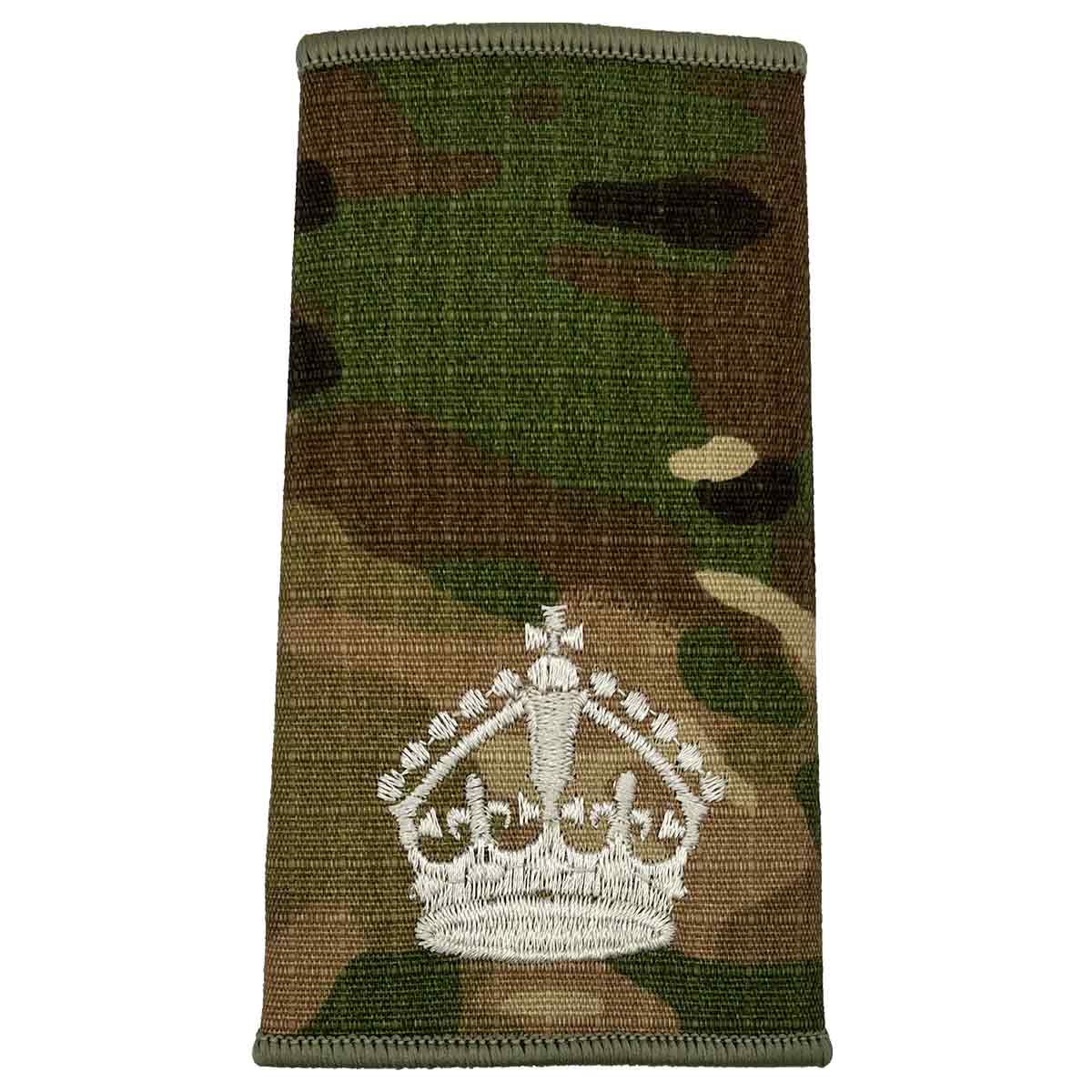 Multicam Rank Slide with large ivory crown embroidery, ideal for senior officer ranks, made from Cordura by John Bulls.