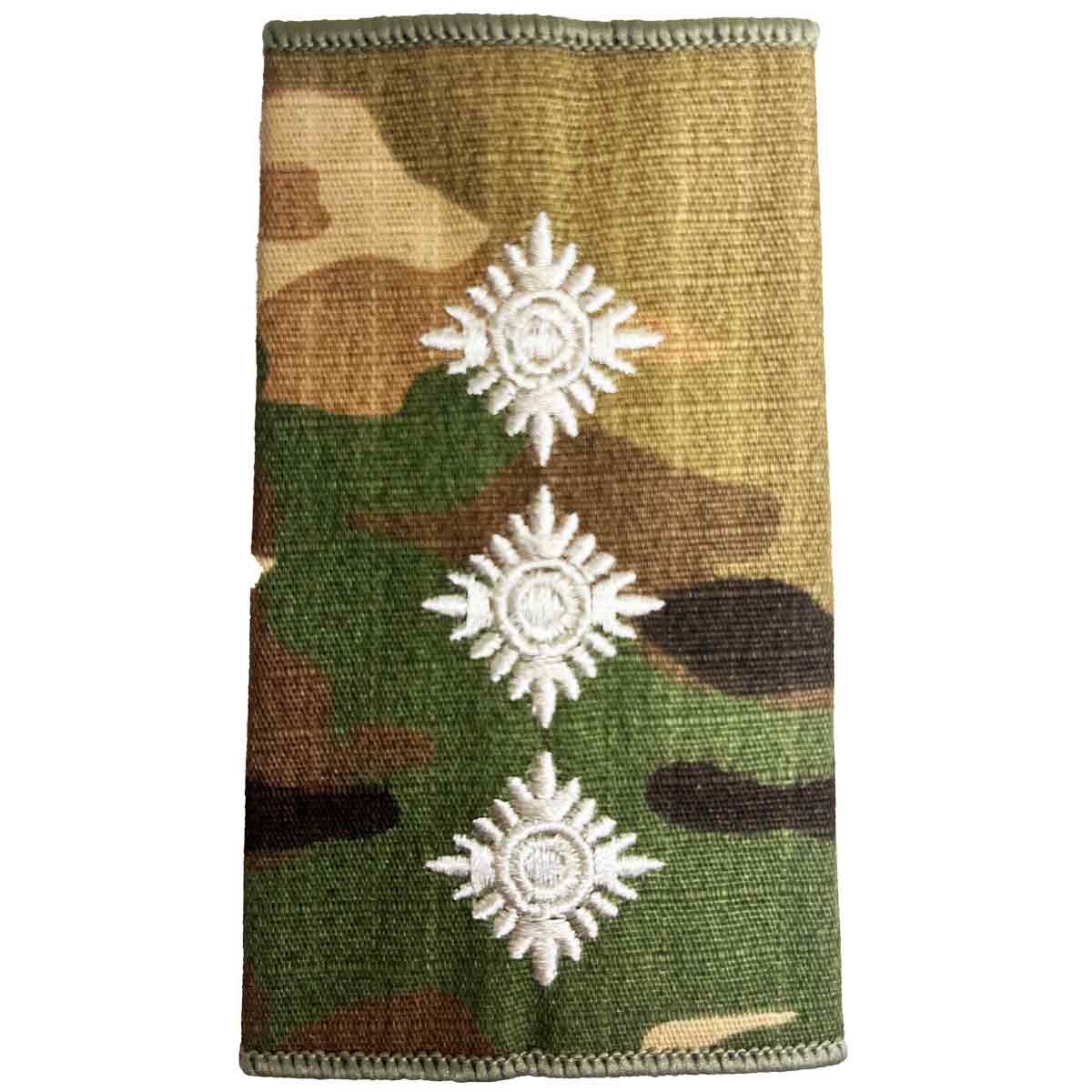 Multicam Rank Slide featuring three ivory stars embroidered on Cordura, suitable for senior officer ranks, MOD spec by John Bulls.