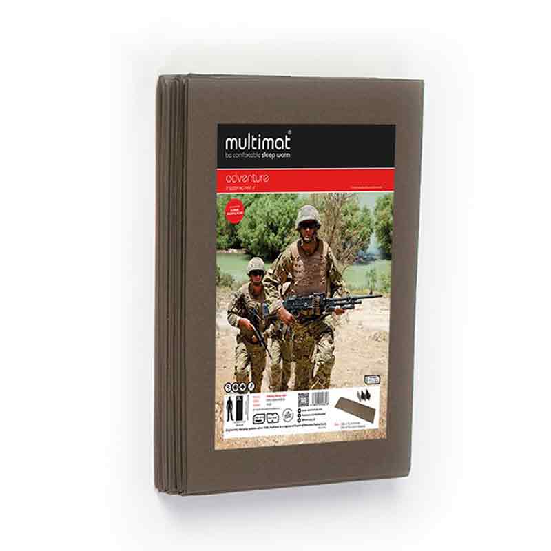 Compact Multimat Folding Sleeping Mat in green, folded for easy storage and transport. Ideal for outdoor enthusiasts, made from high-quality foam.