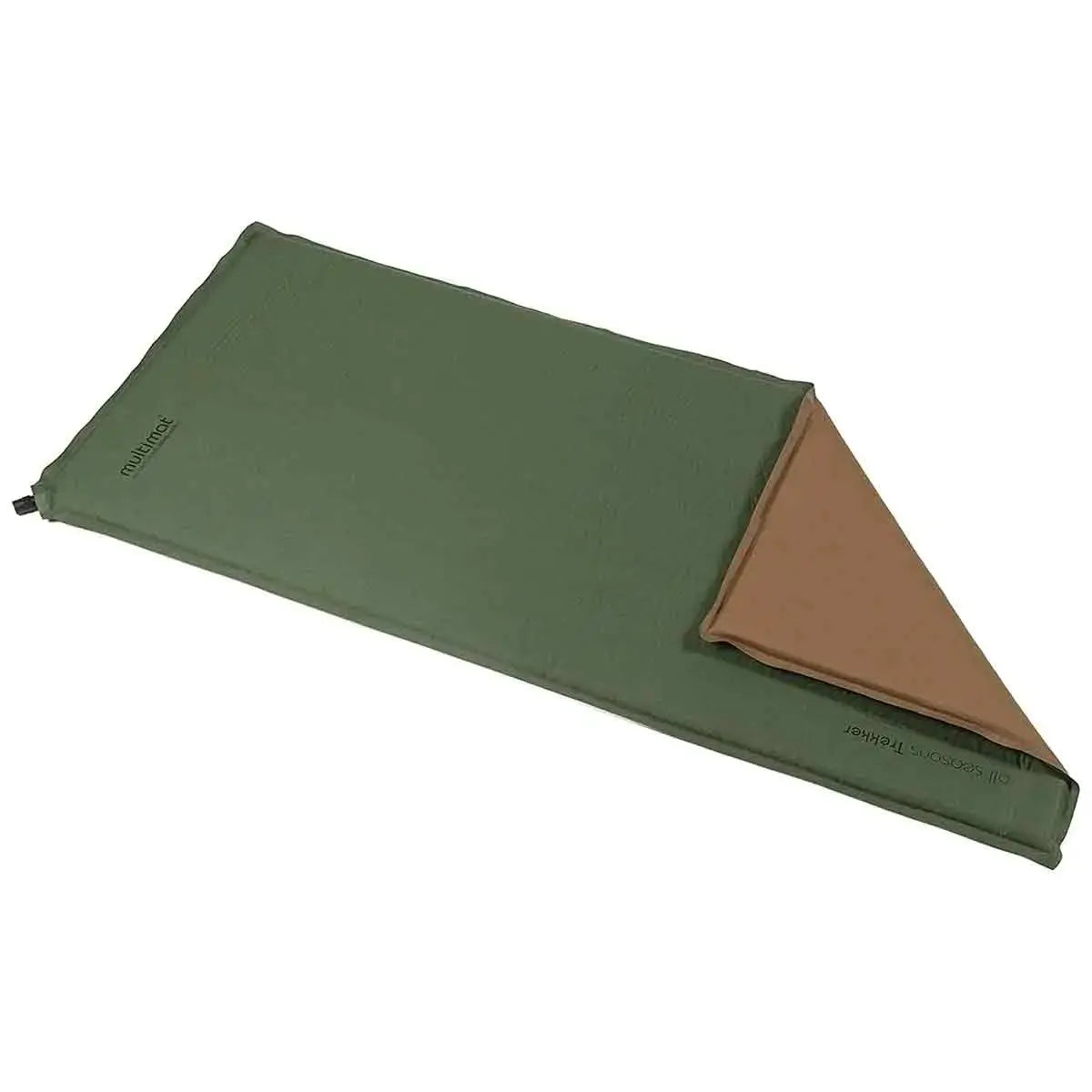 Multimat Trekker 25S Self Inflating Mattress in green with brown underside, ideal for camping and hiking comfort and insulation.