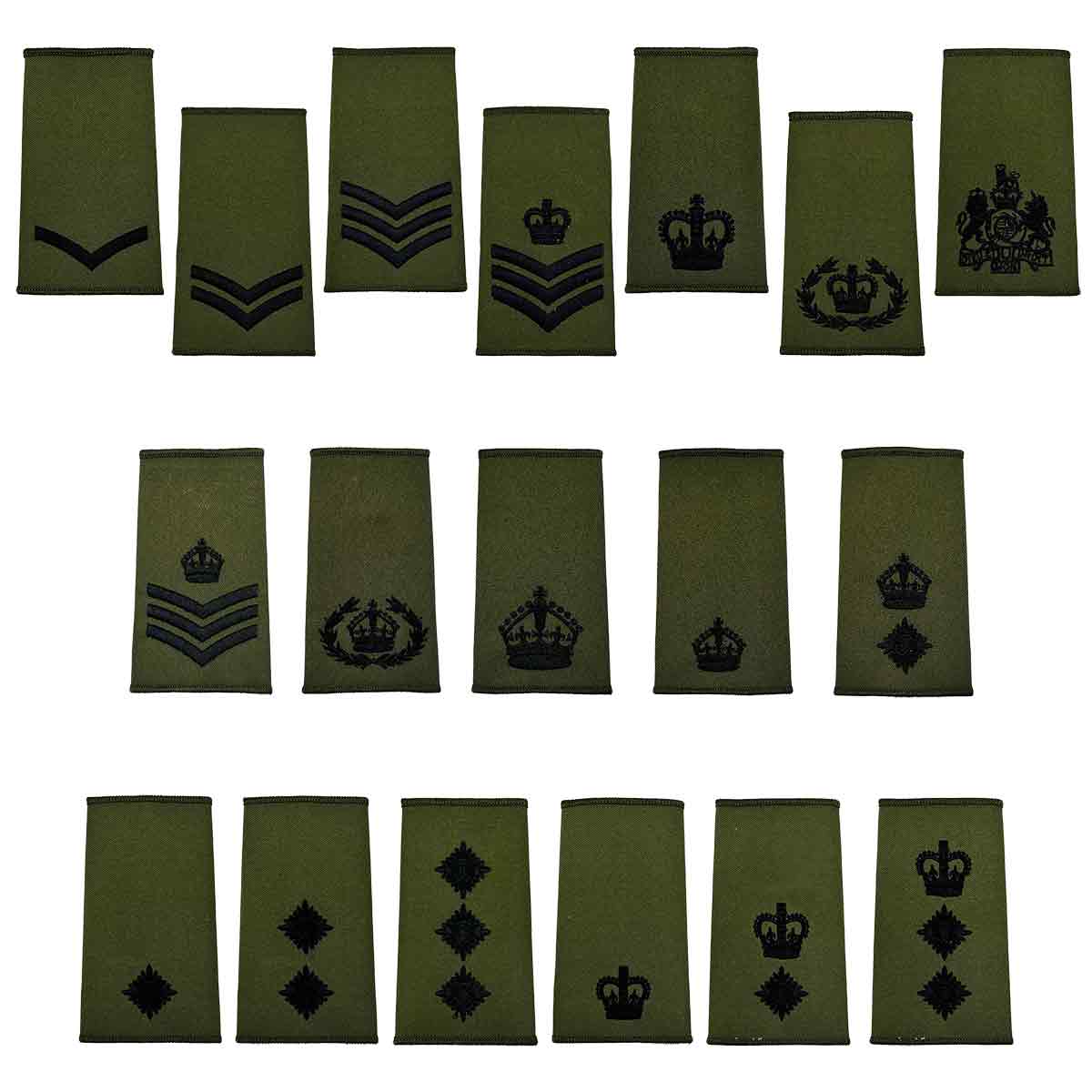 Olive Green Rank Slides with Black Embroidery (Pair) - John Bull Clothing