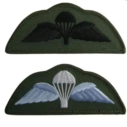 Para Airborne Wings - Hook & Loop Backing in blue/white and subdued black variants, regulation military uniform patches by John Bulls.
