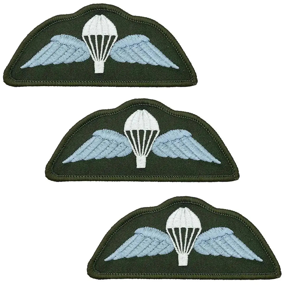 Set of three Para Airborne Wings patches in blue/white color with hook & loop backing, ideal for military uniforms from John Bulls.