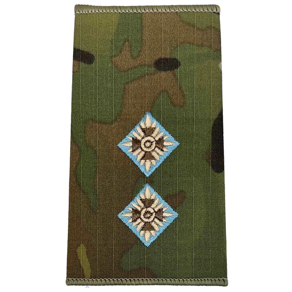 Parachute Regiment Officer Multicam Rank Slide showing two pip insignias, embroidered on a green camouflage Cordura background.