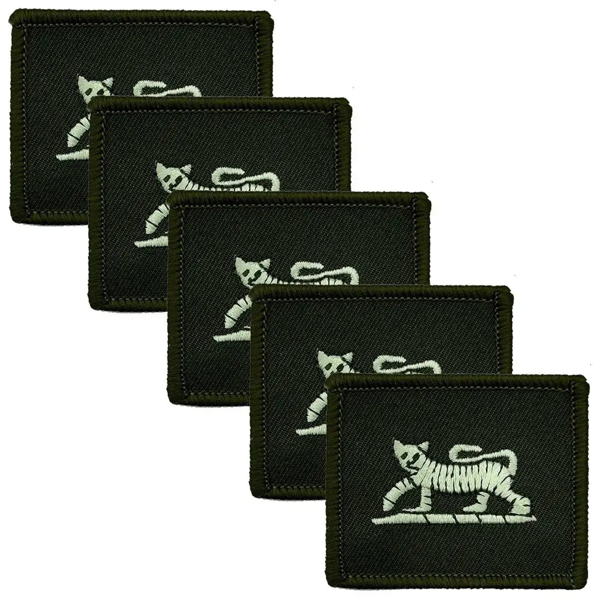 Pack of 5 olive green TRF patches for Princess of Wales Royal Regiment, iron-on tactical badges with white tiger design for military apparel.