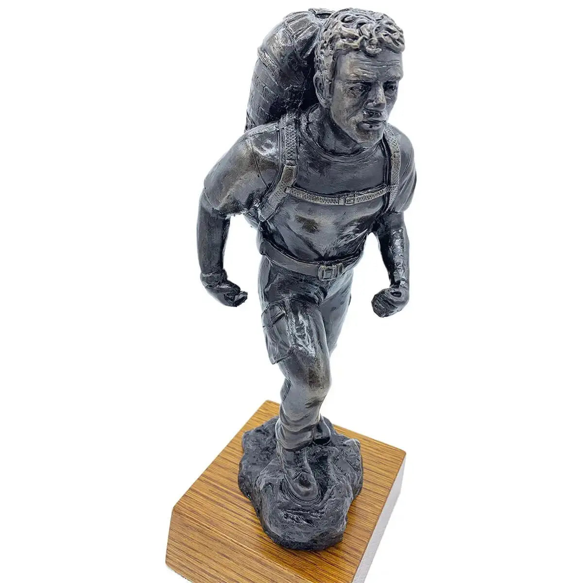 Top view of PTI Instructor with Bergen Bronze Resin Statue, capturing facial expression and dynamic pose for military-themed decor.