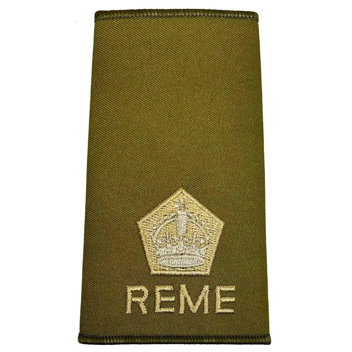 REME Olive Green Rank Slide with pentagon crown embroidery, designed for senior military ranks, made from Cordura.
