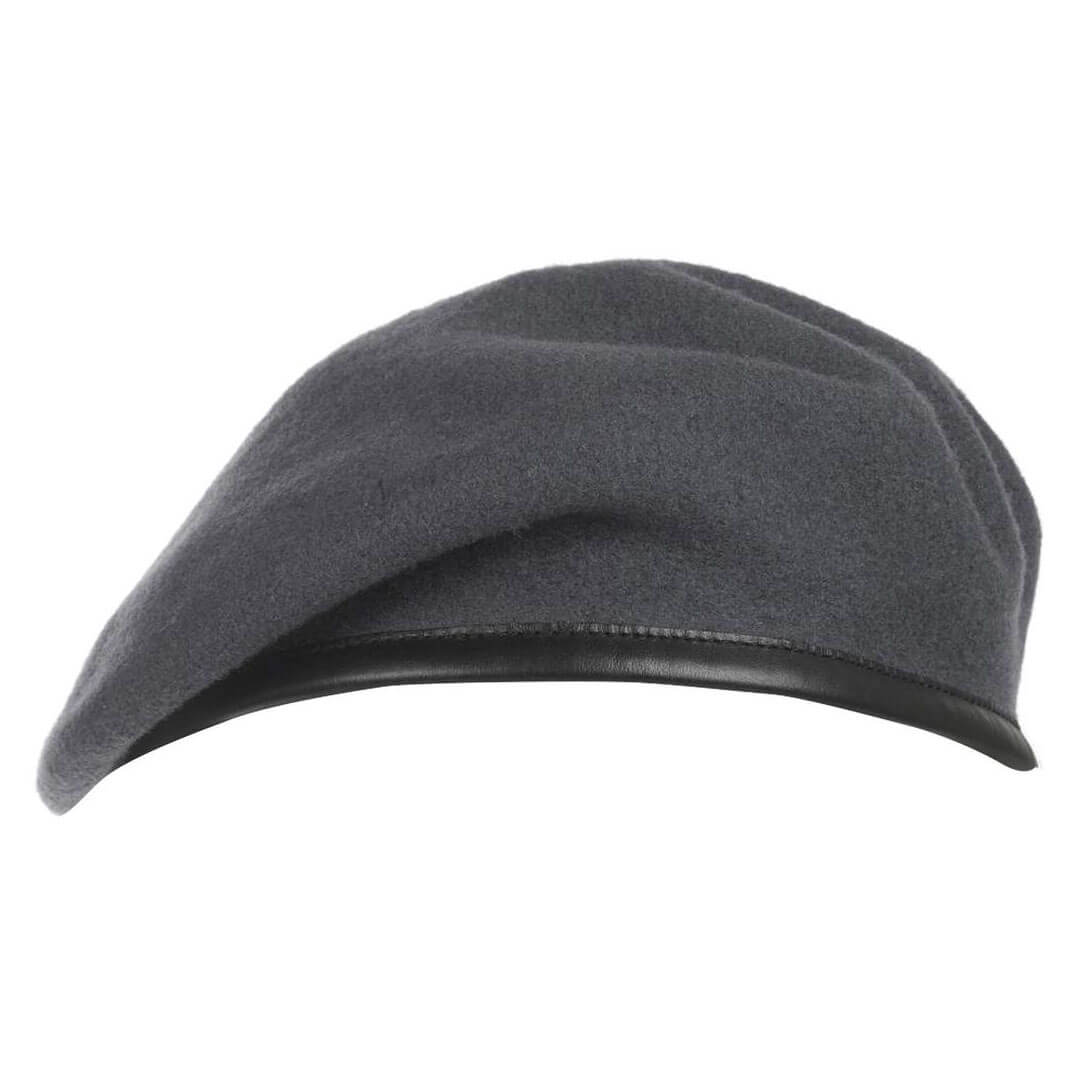 Royal Air Force Blue Beret Silk Lined by John Bull Clothing, featuring a small crown design in wool with black leather band for RAF military uniforms.