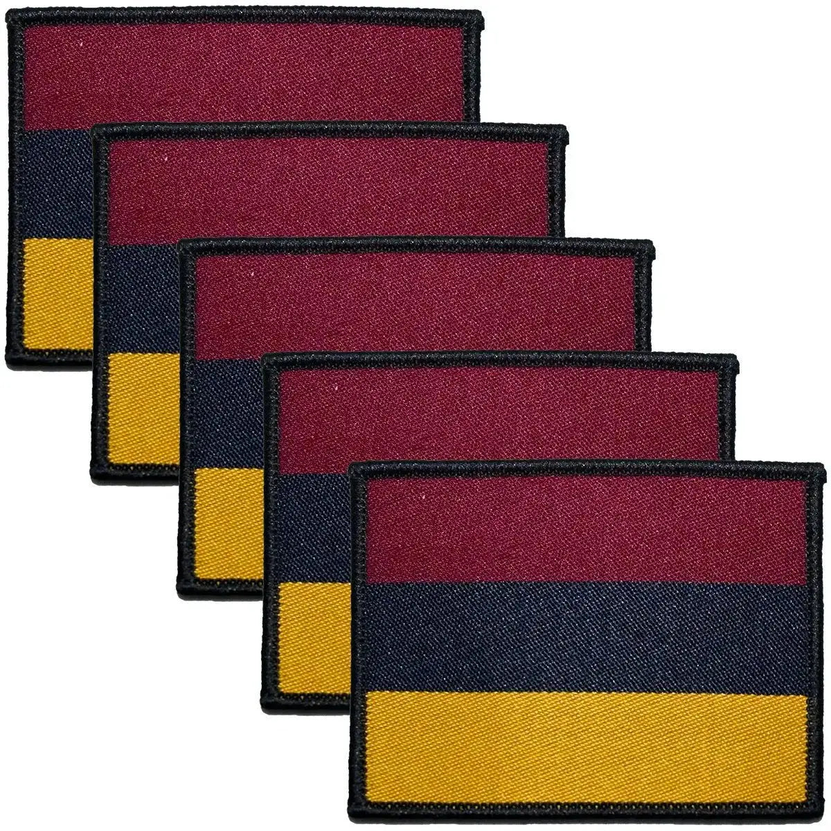 Set of five Royal Army Medical Corps TRF Hook & Loop patches featuring regulation color bands for military apparel and accessories.