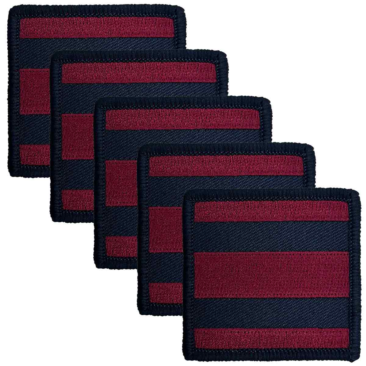 Pack of five Royal Engineers TRF Hook & Loop Backing patches with red and blue stripes, designed for British Army uniform application.