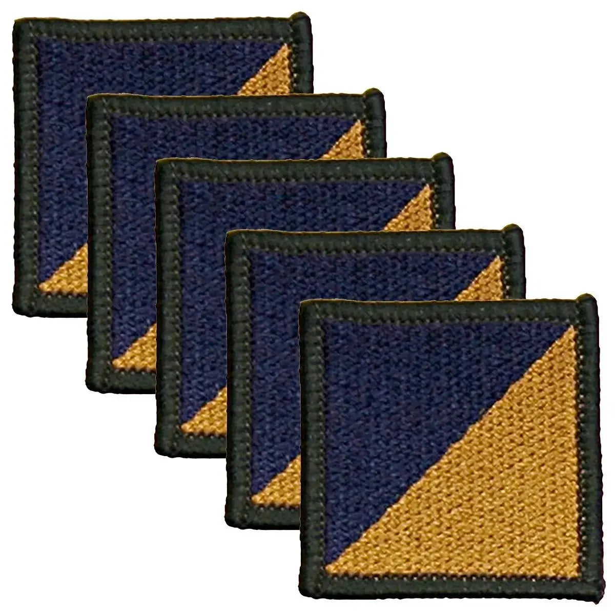 Set of five Royal Logistic Corps TRF hook & loop patches in regulation blue and yellow for military uniforms, available at John Bulls.