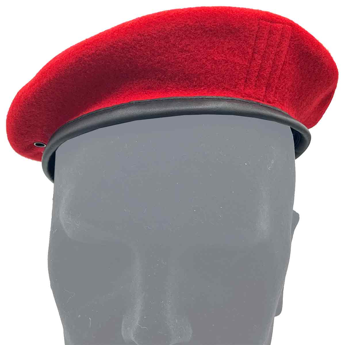 Royal Military Police Beret Silk Lined in red wool with black leather band, part of military uniforms at John Bull Clothing