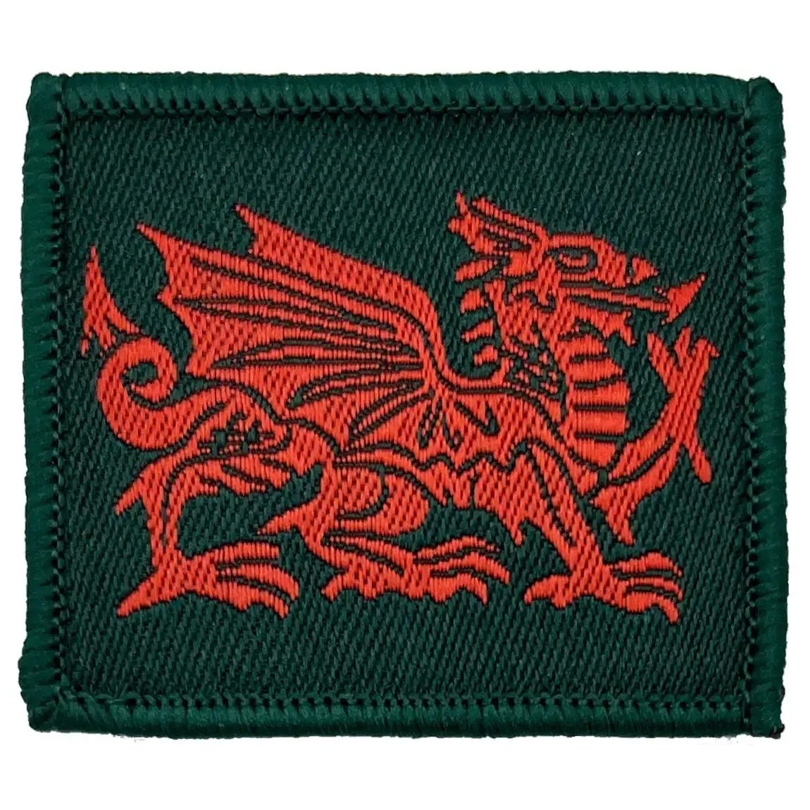Single Royal Welsh TRF patch featuring red dragon emblem on green fabric, regulation pattern for Royal Welsh Regiment, iron or sew on.