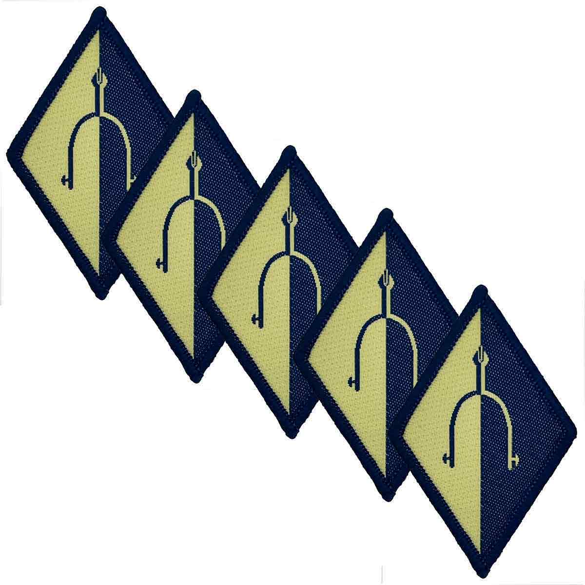 Pack of five Royal Wessex Yeomanry Military TRF patches, iron or sew-on, showcasing official split color design and spur insignia.