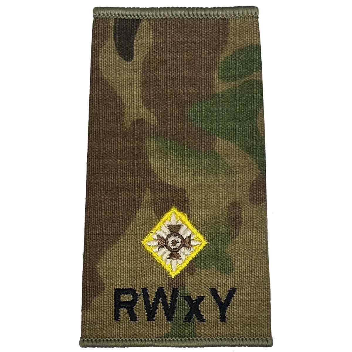 Royal Wessex Yeomanry rank slide with one gold star on Multicam, signifying junior officer rank in military uniform sets.