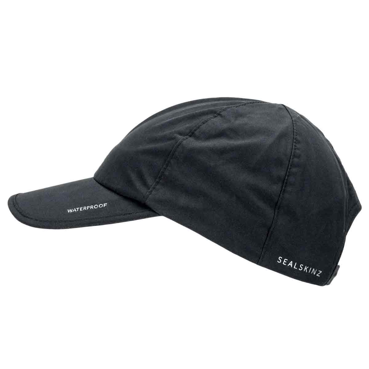 Black Sealskinz Waterproof All Weather Baseball Cap featuring a curved brim and waterproof material. Perfect for staying dry and comfortable outdoors.