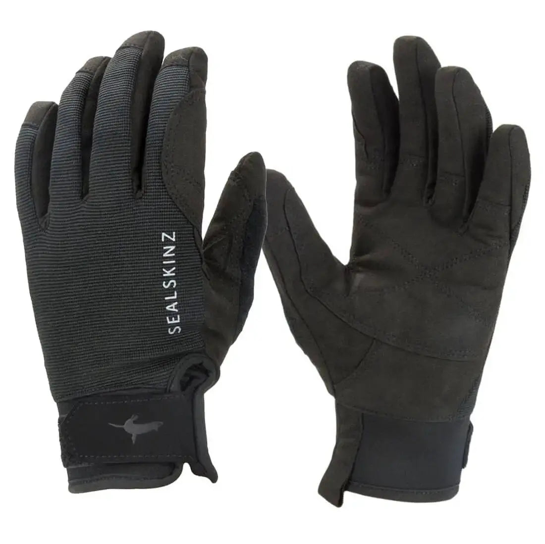 Pair of black Sealskinz Waterproof All Weather Gloves with reinforced palms and breathable fabric, perfect for outdoor activities.